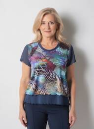 Tricou imprimeu fantezie mâneci scurte albastru GUY DUBOUIS femeie