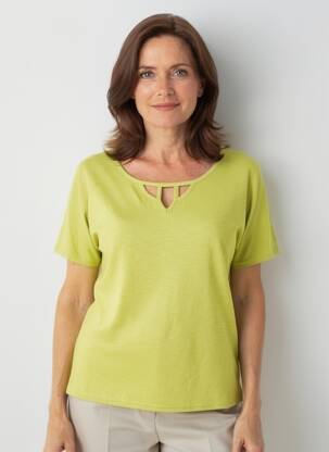Tricou croială dreaptă mâneci scurte verde TELMAIL femeie