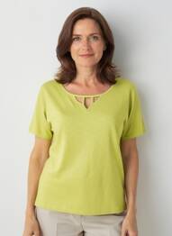 Tricou croială dreaptă mâneci scurte verde TELMAIL femeie