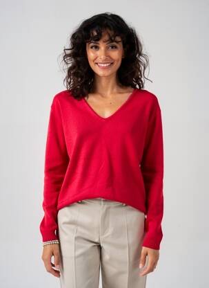 Pulover croială dreaptă mâneci lungi roșu COULEURS DU TEMPS femeie
