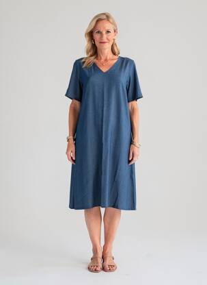 Rochie midi închidere cu fermoar la spate mâneci scurte albastru GEVANA femeie