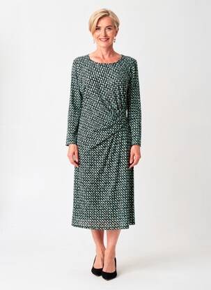 Rochie midi imprimeu fantezie mâneci lungi negru GEVANA femeie