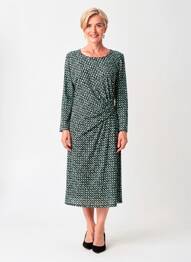 Rochie midi imprimeu fantezie mâneci lungi negru GEVANA femeie
