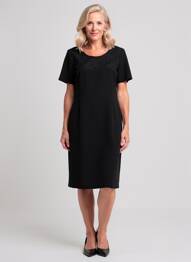 Rochie midi țesătură crep mâneci scurte negru GEVANA femeie