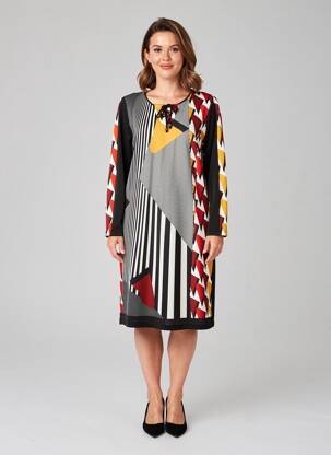 Rochie midi imprimeu fantezie mâneci lungi negru GUY DUBOUIS femeie