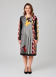 Rochie midi imprimeu fantezie mâneci lungi negru GUY DUBOUIS femeie