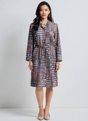 Rochie midi imprimeu fantezie mâneci lungi negru GUY DUBOUIS femeie