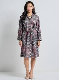Rochie midi imprimeu fantezie mâneci lungi negru GUY DUBOUIS femeie