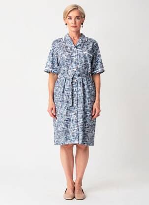 Rochie midi imprimeu fantezie mâneci scurte albastru GUY DUBOUIS femeie