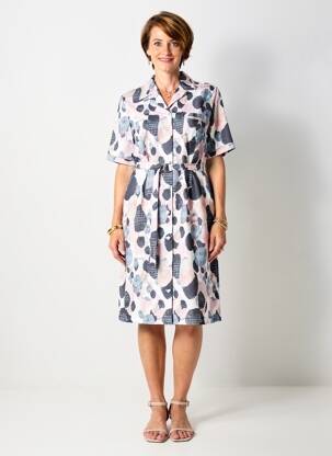 Rochie midi imprimeu fantezie mâneci scurte roz GUY DUBOUIS femeie