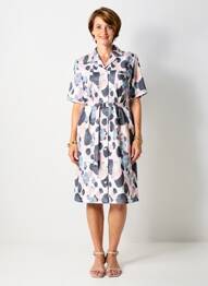 Rochie midi imprimeu fantezie mâneci scurte roz GUY DUBOUIS femeie