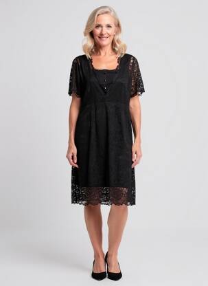 Rochie midi mâneci scurte mâneci scurte negru PAUSE CAFE femeie