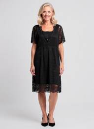 Rochie midi mâneci scurte mâneci scurte negru PAUSE CAFE femeie