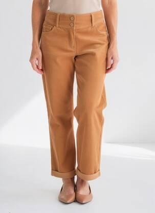 Pantalon drept elasticitate talie înaltă galben C'EST BEAU LA VIE femeie