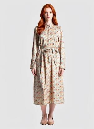 Rochie midi imprimeu floral mâneci lungi galben OBJECT femeie