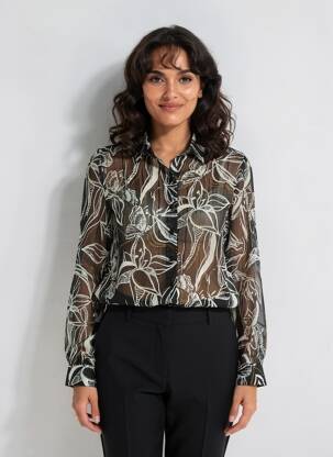 Cămașă imprimeu floral mâneci lungi negru LOLA ESPELETA femeie