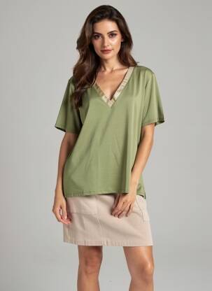 Tricou croială dreaptă mâneci scurte verde VILA femeie