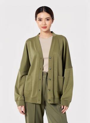 Vestă cu mâneci lungi închidere cu nasturi pe față verde PLEASE femeie