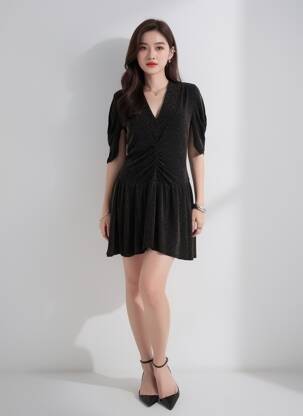 Rochie scurtă mâneci scurte mâneci scurte negru PLEASE femeie