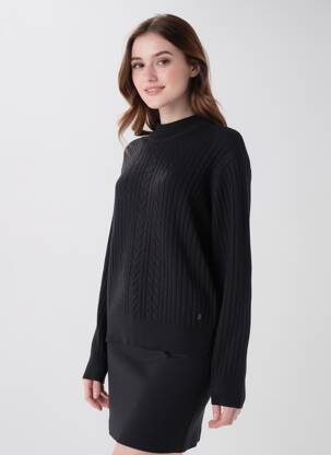Pulover elasticitate mâneci lungi negru SUN VALLEY femeie