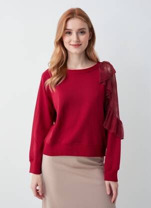 Hanorac broderie mâneci lungi roșu PLEASE femeie