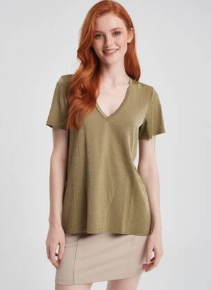 Top elasticitate mâneci scurte verde PLEASE femeie