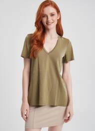 Top elasticitate mâneci scurte verde PLEASE femeie