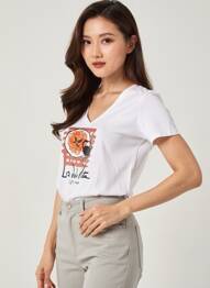 Tricou guler în v mâneci scurte alb PLEASE femeie