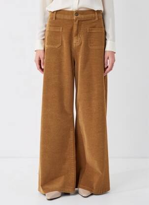 Pantalon larg închidere cu fermoar sub clapetă cu nasturi mărime normală maro PLEASE femeie