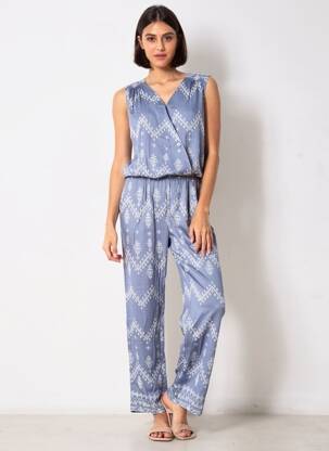 Salopetă-pantalon închidere cu nasturi la spate mâneci scurte albastru VILA femeie