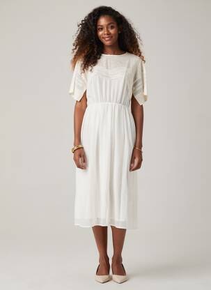 Rochie midi țesătură crep mâneci scurte alb SEE U SOON femeie
