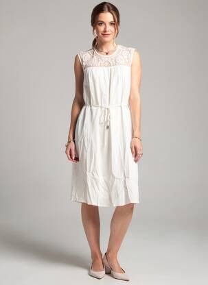 Rochie midi țesătură crep mâneci scurte alb VILA femeie