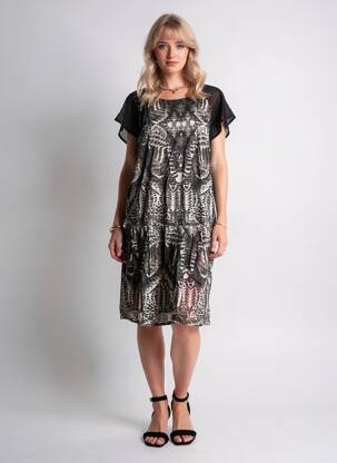 Rochie midi țesătură crep mâneci scurte gri VILA femeie