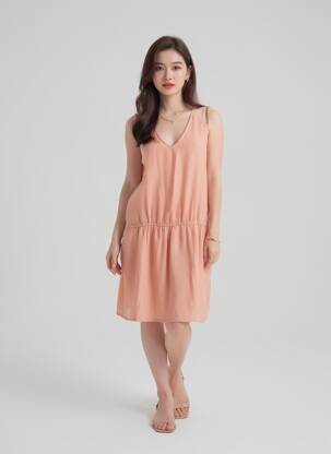 Rochie midi fără mâneci fără mâneci roz COLOR BLOCK femeie