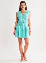Rochie scurtă închidere cu fermoar la spate mâneci scurte verde COLOR BLOCK femeie