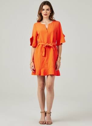 Rochie scurtă mâneci scurte mâneci scurte portocaliu SUNCOO femeie