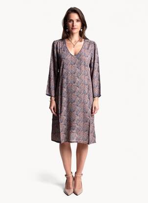 Rochie midi imprimeu fantezie mâneci lungi maro GARANCE femeie