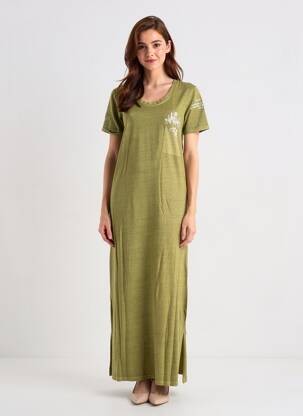 Rochie lungă mâneci scurte mâneci scurte verde ROSE GARDEN femeie