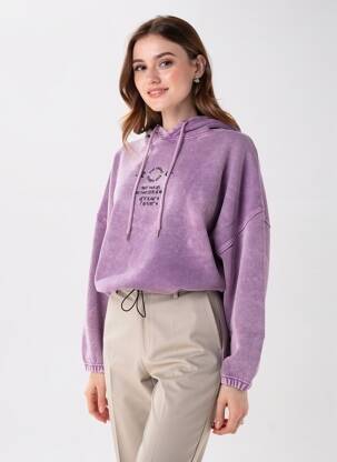 Hanorac cu glugă broderie mâneci lungi violet ROSE GARDEN femeie