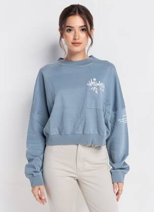 Hanorac broderie mâneci lungi albastru ROSE GARDEN femeie