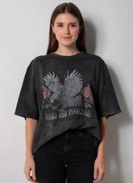 Tricou croială dreaptă mâneci scurte negru ROSE GARDEN femeie