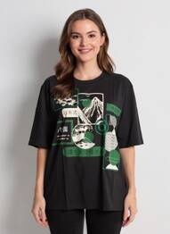 Tricou croială dreaptă mâneci scurte negru ROSE GARDEN femeie
