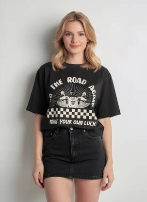 Tricou croială dreaptă mâneci scurte negru ROSE GARDEN femeie