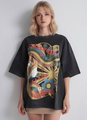 Tricou croială dreaptă mâneci scurte negru ROSE GARDEN femeie