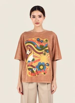 Tricou croială dreaptă mâneci scurte portocalie ROSE GARDEN femeie