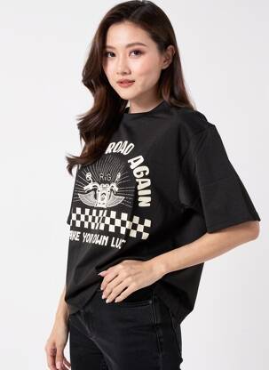 Tricou croială dreaptă mâneci scurte negru ROSE GARDEN femeie