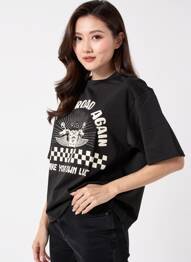 Tricou croială dreaptă mâneci scurte negru ROSE GARDEN femeie
