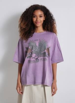 Tricou croială dreaptă mâneci scurte violet ROSE GARDEN femeie