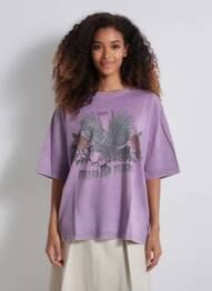 Tricou croială dreaptă mâneci scurte violet ROSE GARDEN femeie
