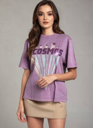 Tricou croială dreaptă mâneci scurte violet ROSE GARDEN femeie